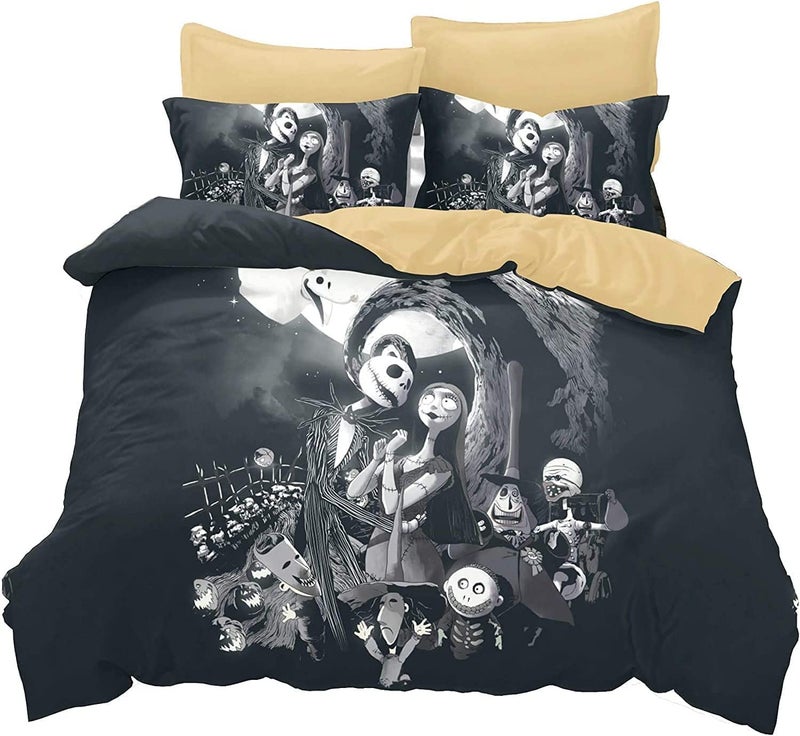 Ankeyoo Nightmare Christmas Duvet Cover 3 Pcs Set with 2 Pillowcases Cartoon Skull Bedding Set with Zipper Closure Luxury Soft Microfiber Bedding (Queen (U.S. Standard)) - Image 1